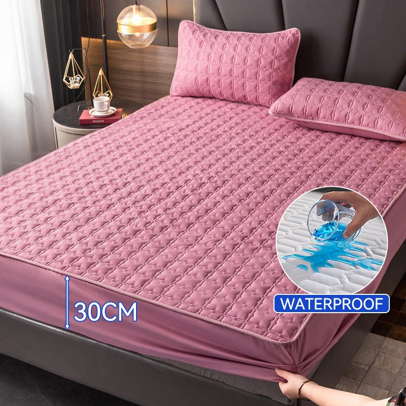 Waterproof Mattress Protector Cover Fitted Bedsheet Set Queen/King /Single/Super Single - Pink - Image 1