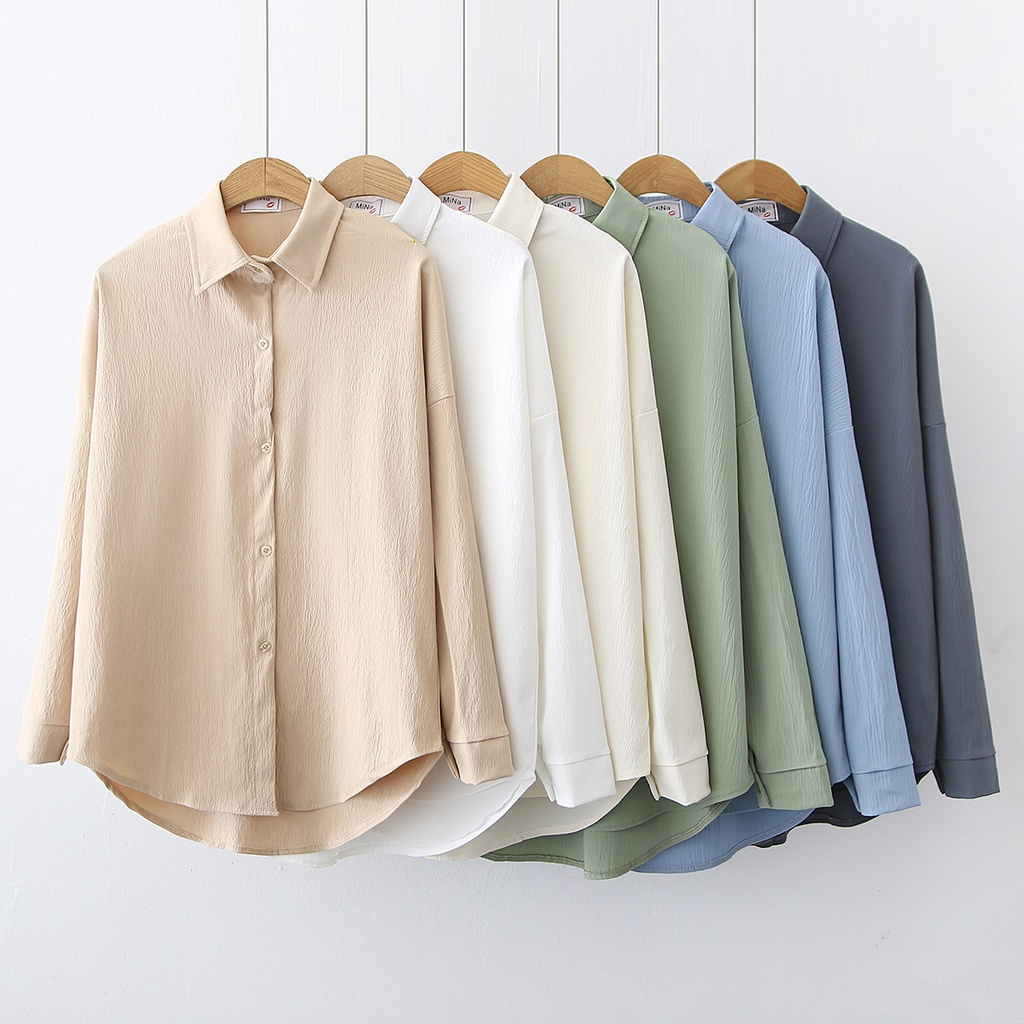 New Blouse Woman Autumn Korean Style All-match Casual Long-sleeved Shirt Fashion Temperament Thin Top - Blue - Image 2
