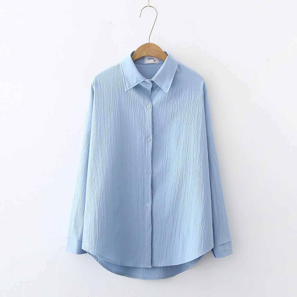 New Blouse Woman Autumn Korean Style All-match Casual Long-sleeved Shirt Fashion Temperament Thin Top - Blue - Image 1