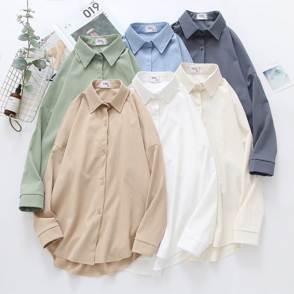 New Blouse Woman Autumn Korean Style All-match Casual Long-sleeved Shirt Fashion Temperament Thin Top - Blue