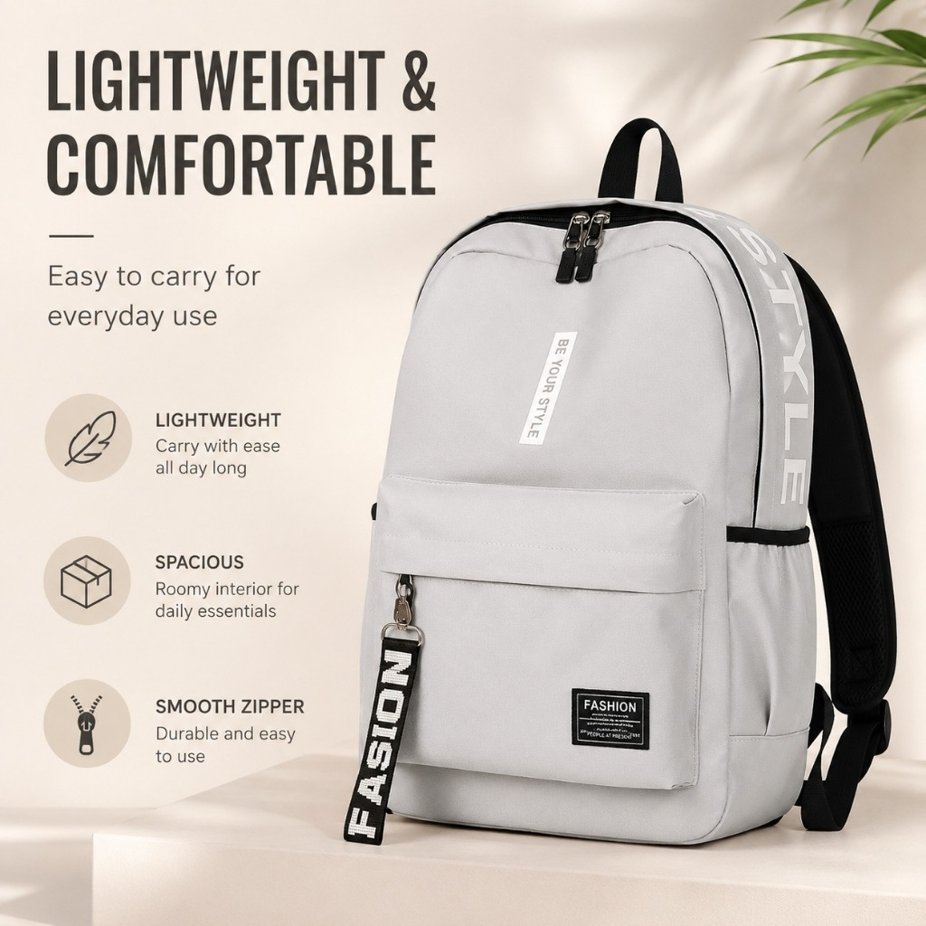 Unisex Canvas Backpack Lightweight, Comfortable, Durable, Spacious and Easy to Carry for School, College, Travel, Work - Grey
