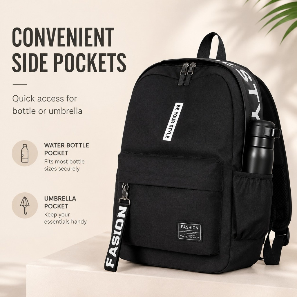 Unisex Canvas Backpack Lightweight, Comfortable, Durable, Spacious and Easy to Carry for School, College, Travel, Work - Black