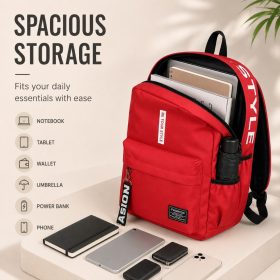 Unisex Canvas Backpack Lightweight, Comfortable, Durable, Spacious and Easy to Carry for School, College, Travel, Work - Red - Image 3