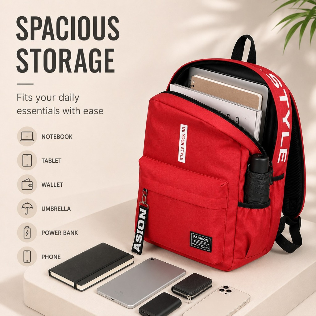 Unisex Canvas Backpack Lightweight, Comfortable, Durable, Spacious and Easy to Carry for School, College, Travel, Work - Red