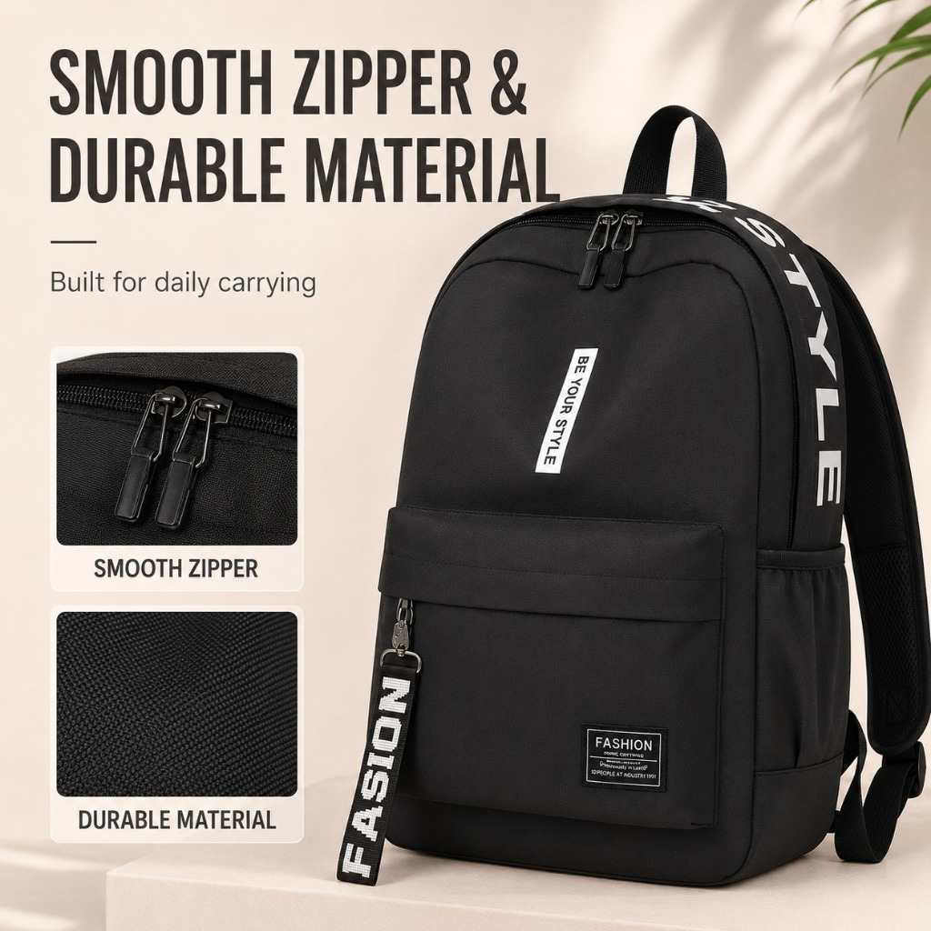 Unisex Canvas Backpack Lightweight, Comfortable, Durable, Spacious and Easy to Carry for School, College, Travel, Work - Black