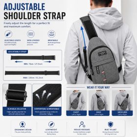 Waterproof Men Sling Bag Men Chest Bag Crossbody Bag | Casual Shoulder Bag Multi Compartment | Anti Theft | Lightweight - Black - Image 6