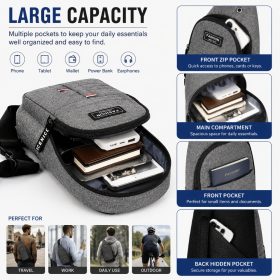 Waterproof Men Sling Bag Men Chest Bag Crossbody Bag | Casual Shoulder Bag Multi Compartment | Anti Theft | Lightweight - Black - Image 4