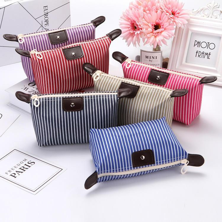 Multi-Purpose Colorful Stripe Pouch for Makeup, Stationery & Accessories - Blue