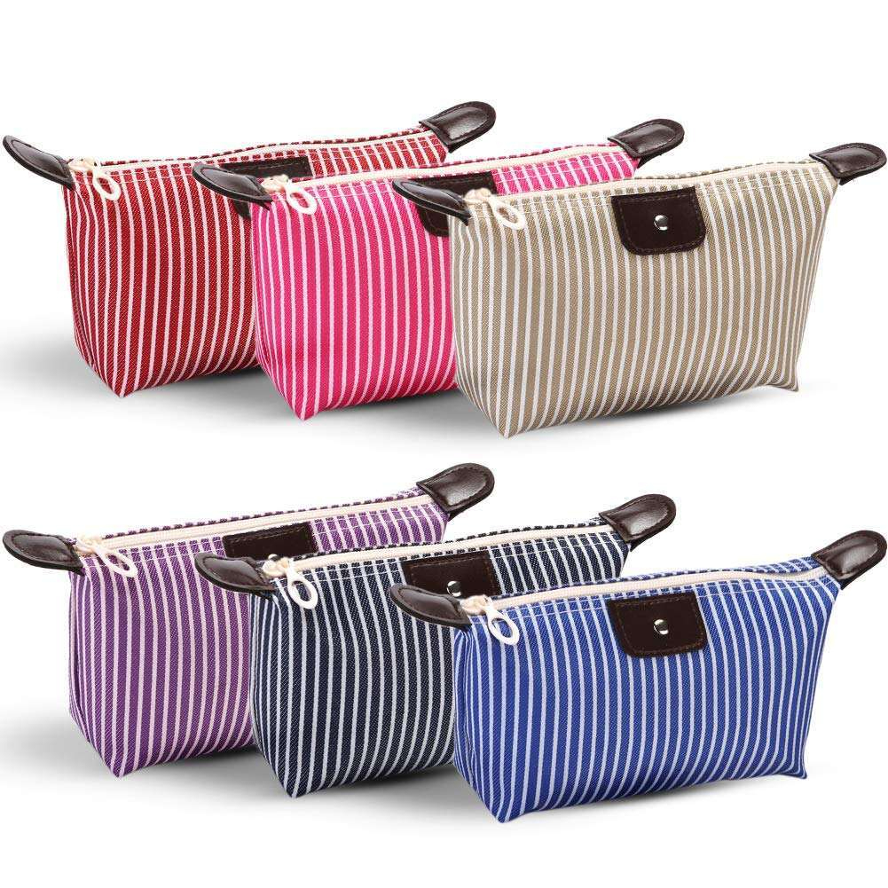 Multi-Purpose Colorful Stripe Pouch for Makeup, Stationery & Accessories - Blue