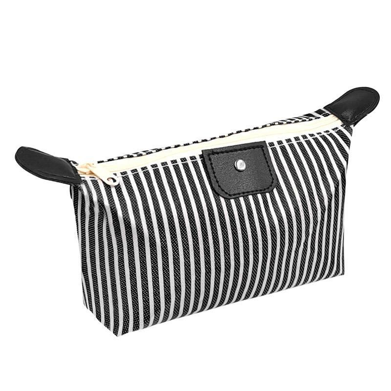 Multi-Purpose Colorful Stripe Pouch for Makeup, Stationery & Accessories - Black