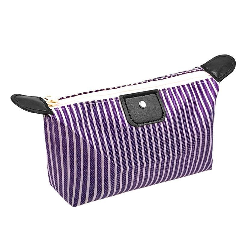 Multi-Purpose Colorful Stripe Pouch for Makeup, Stationery & Accessories - Purple