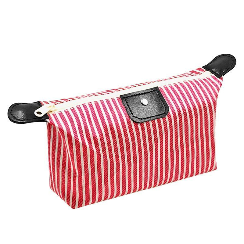 Multi-Purpose Colorful Stripe Pouch for Makeup, Stationery & Accessories - Red