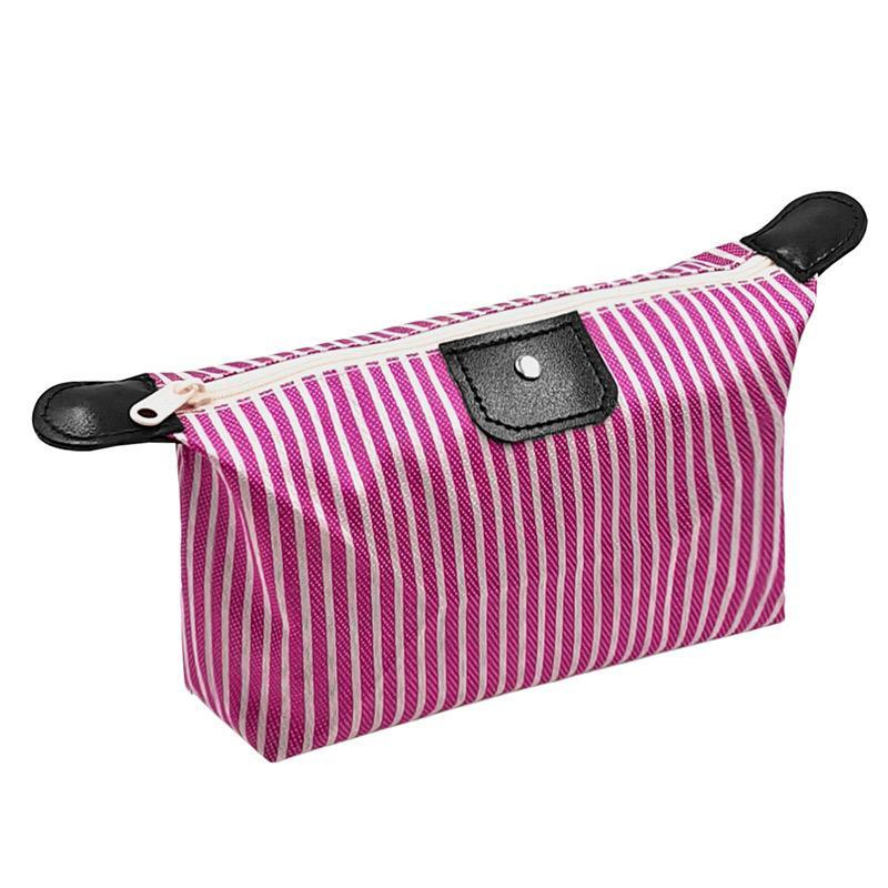 Multi-Purpose Colorful Stripe Pouch for Makeup, Stationery & Accessories - Pink