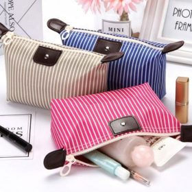 Multi-Purpose Colorful Stripe Pouch for Makeup, Stationery & Accessories - Blue - Image 5