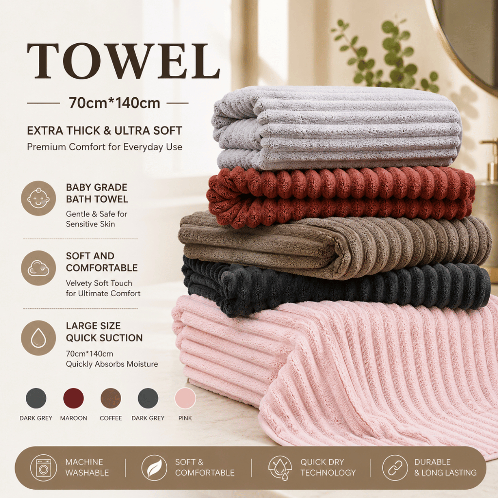 Quick Dry Super Absorbent Soft Thick Towel – Comfort Cotton For Home, Hotel & Travel - Blue