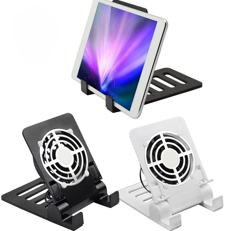USB Desk Phone Tablets Fan Quiet Cooling Pad Radiator with Foldable Stand Holder - Black
