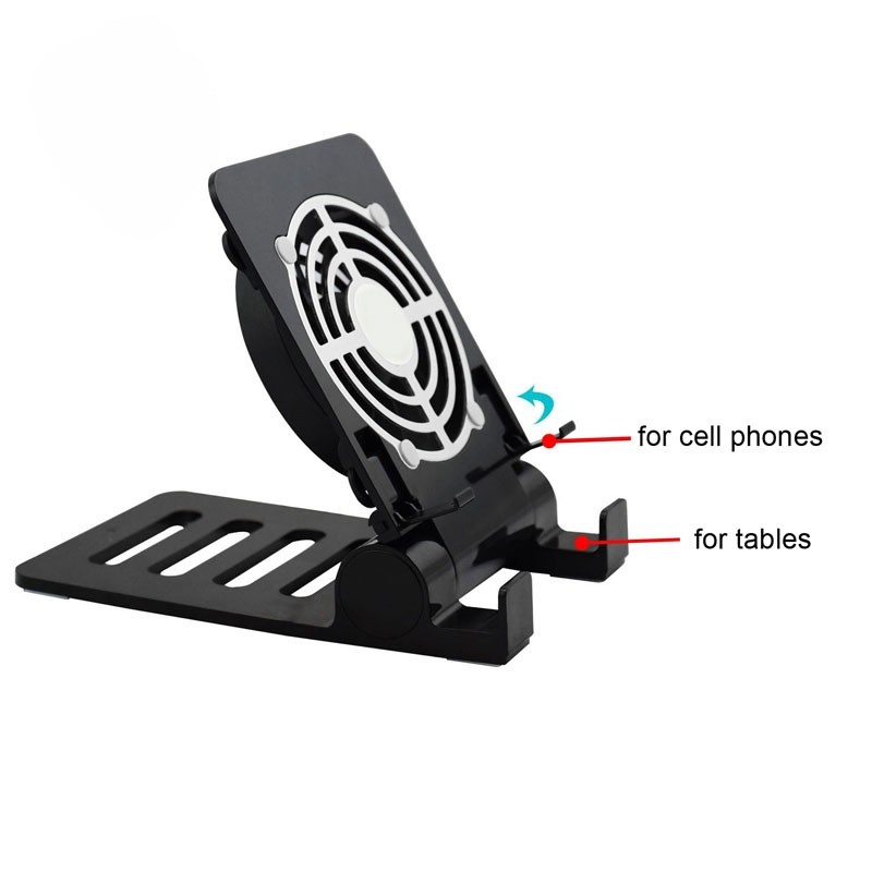 USB Desk Phone Tablets Fan Quiet Cooling Pad Radiator with Foldable Stand Holder - Black