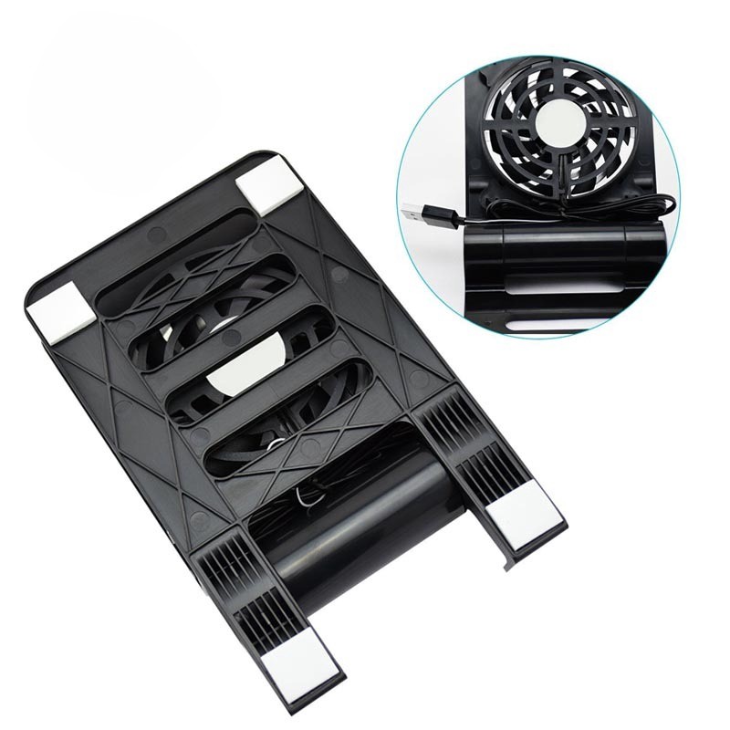 USB Desk Phone Tablets Fan Quiet Cooling Pad Radiator with Foldable Stand Holder - Black