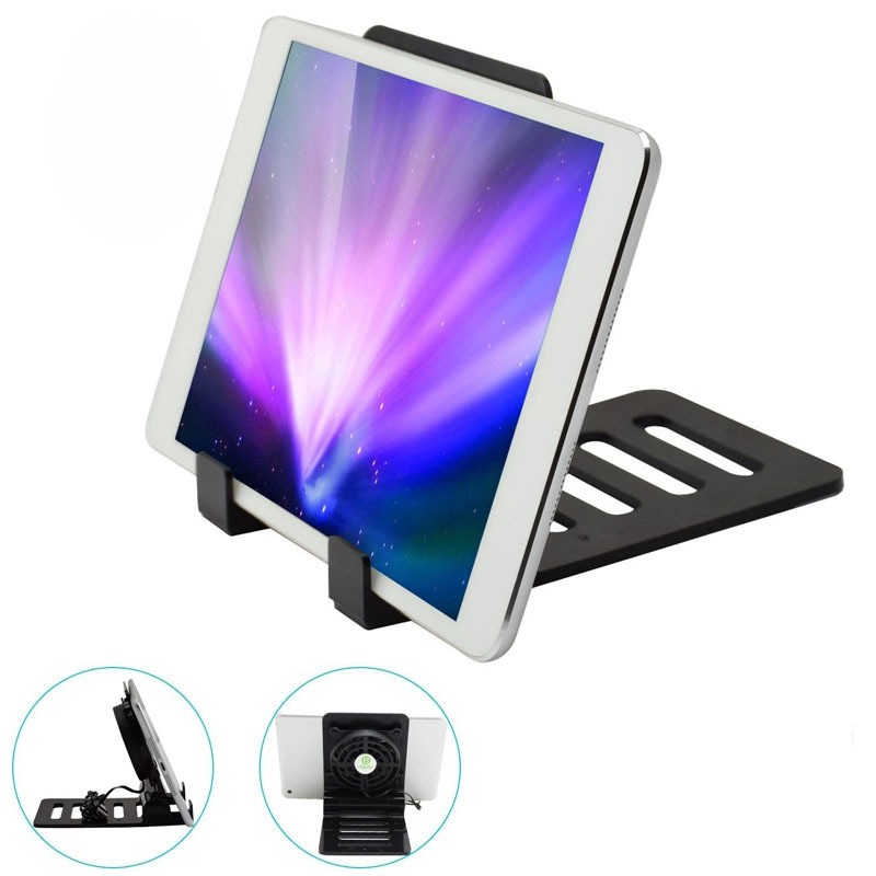 USB Desk Phone Tablets Fan Quiet Cooling Pad Radiator with Foldable Stand Holder - Black