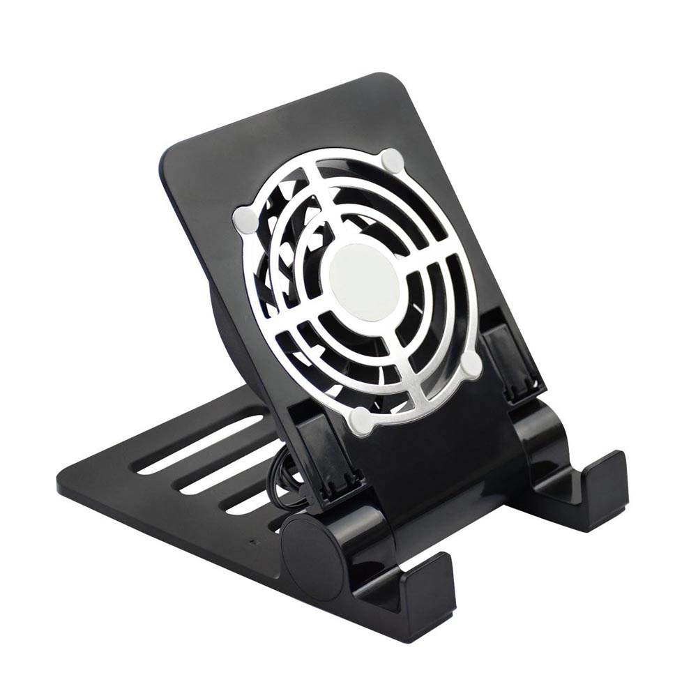 USB Desk Phone Tablets Fan Quiet Cooling Pad Radiator with Foldable Stand Holder - Black