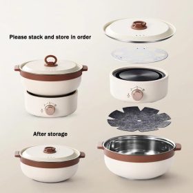 220V Electric Hot Pot 3L Portable Folding Electric Cooker Dormitory Student Pot Small Electric Hot Pot Travel Pot - Beige - Image 8