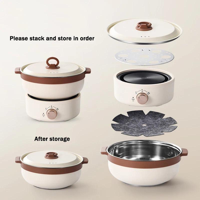 220V Electric Hot Pot 3L Portable Folding Electric Cooker Dormitory Student Pot Small Electric Hot Pot Travel Pot - Black Liner