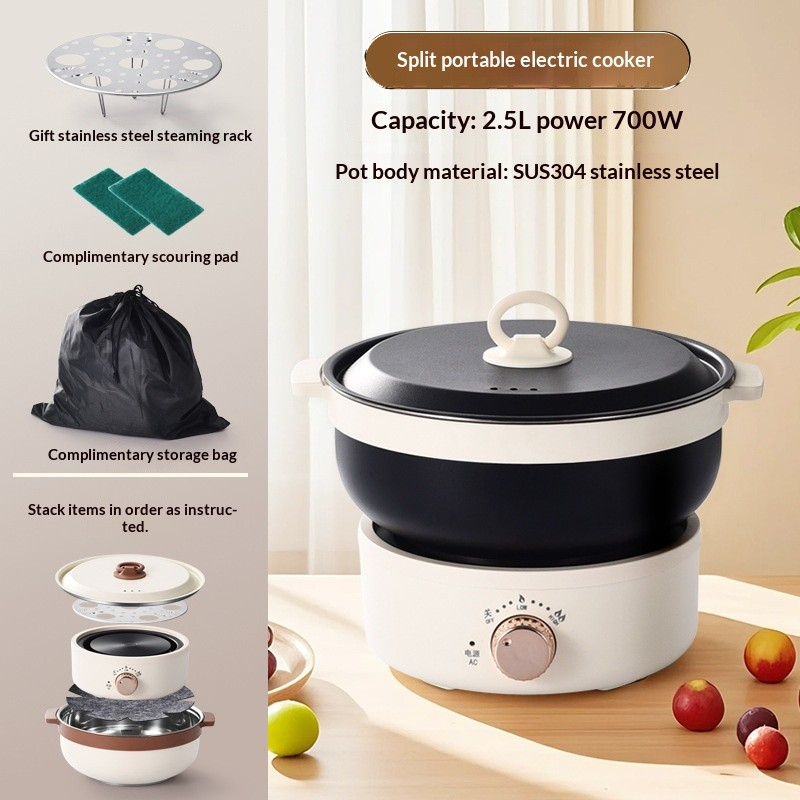 220V Electric Hot Pot 3L Portable Folding Electric Cooker Dormitory Student Pot Small Electric Hot Pot Travel Pot - Black