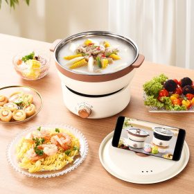 220V Electric Hot Pot 3L Portable Folding Electric Cooker Dormitory Student Pot Small Electric Hot Pot Travel Pot - Beige - Image 3