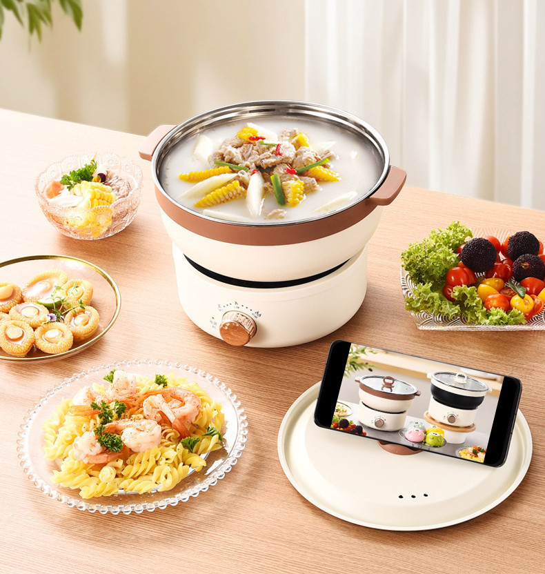 220V Electric Hot Pot 3L Portable Folding Electric Cooker Dormitory Student Pot Small Electric Hot Pot Travel Pot - Black Liner