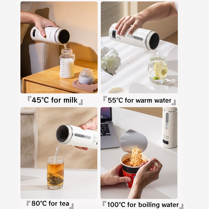 500ML Portable Electric Kettle Stainless Steel Water Boiler Travel Kettle - White Gold Buckle (2 mode)