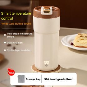 500ML Portable Electric Kettle Stainless Steel Water Boiler Travel Kettle - White Gold Buckle (2 mode) - Image 1