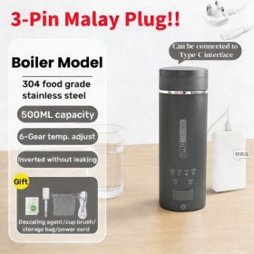 500ML Portable Electric Kettle Stainless Steel Water Boiler Travel Kettle - Black (6 mode)