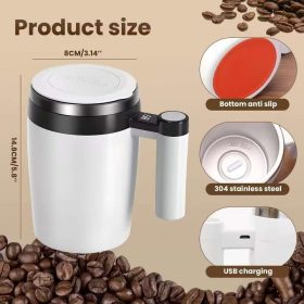 Magnetic Stirring Cup 304 Stainless Steel 400ml Rechargeable Automatic Magnetic Coffee Mug - White - Image 7