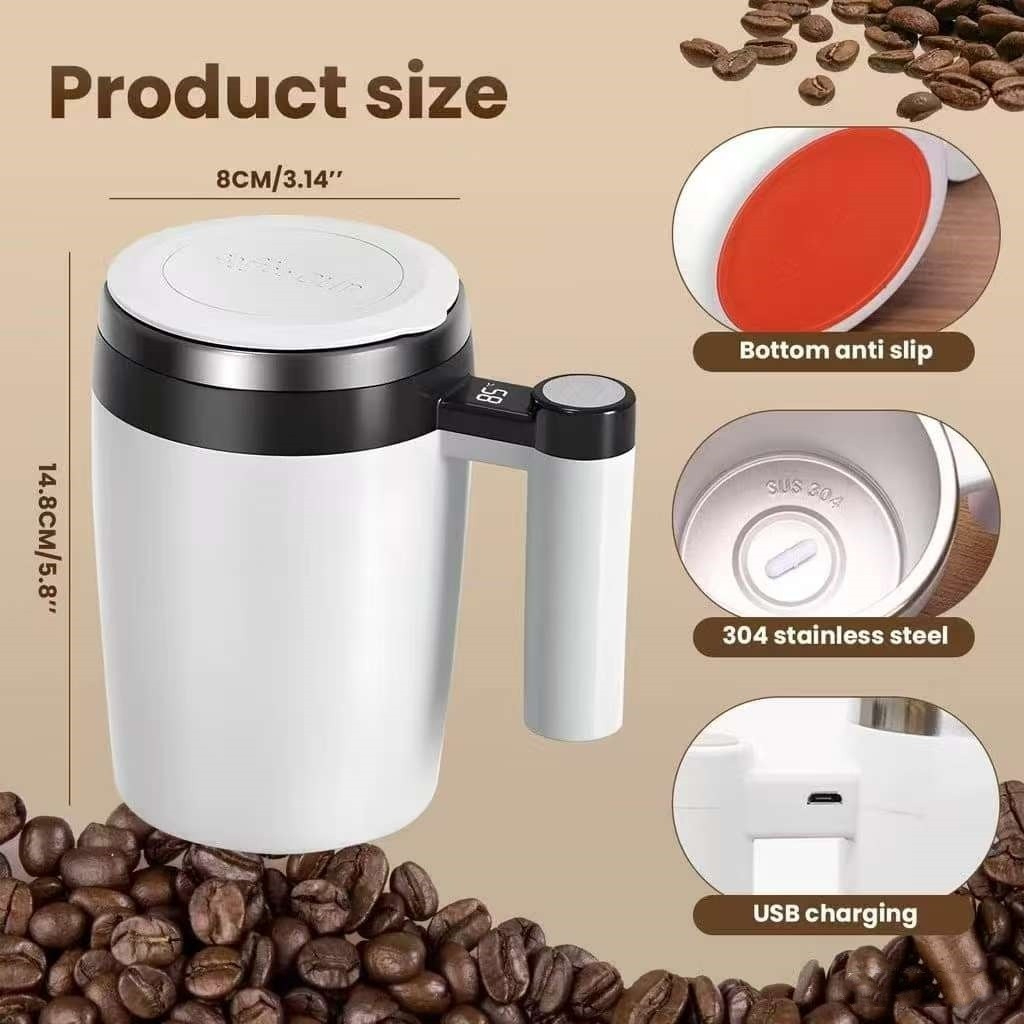 Magnetic Stirring Cup 304 Stainless Steel 400ml Rechargeable Automatic Magnetic Coffee Mug - White