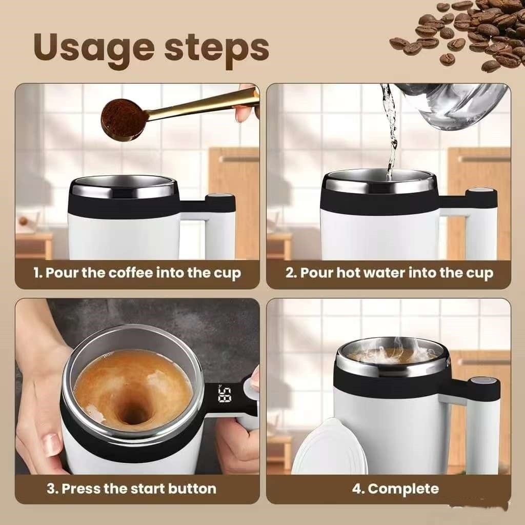 Magnetic Stirring Cup 304 Stainless Steel 400ml Rechargeable Automatic Magnetic Coffee Mug - White