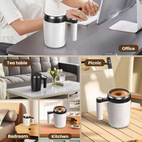 Magnetic Stirring Cup 304 Stainless Steel 400ml Rechargeable Automatic Magnetic Coffee Mug - White - Image 5