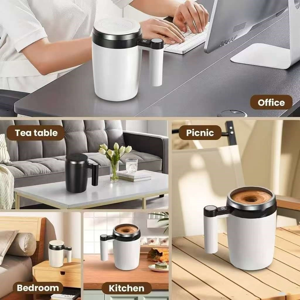 Magnetic Stirring Cup 304 Stainless Steel 400ml Rechargeable Automatic Magnetic Coffee Mug - White