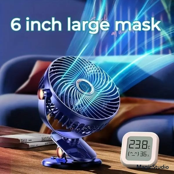 1800mAh Long Lasting Clip Fan USB Charging Desktop Office Student Light Table Clip Wall Hanging 360 Rotation - Pink