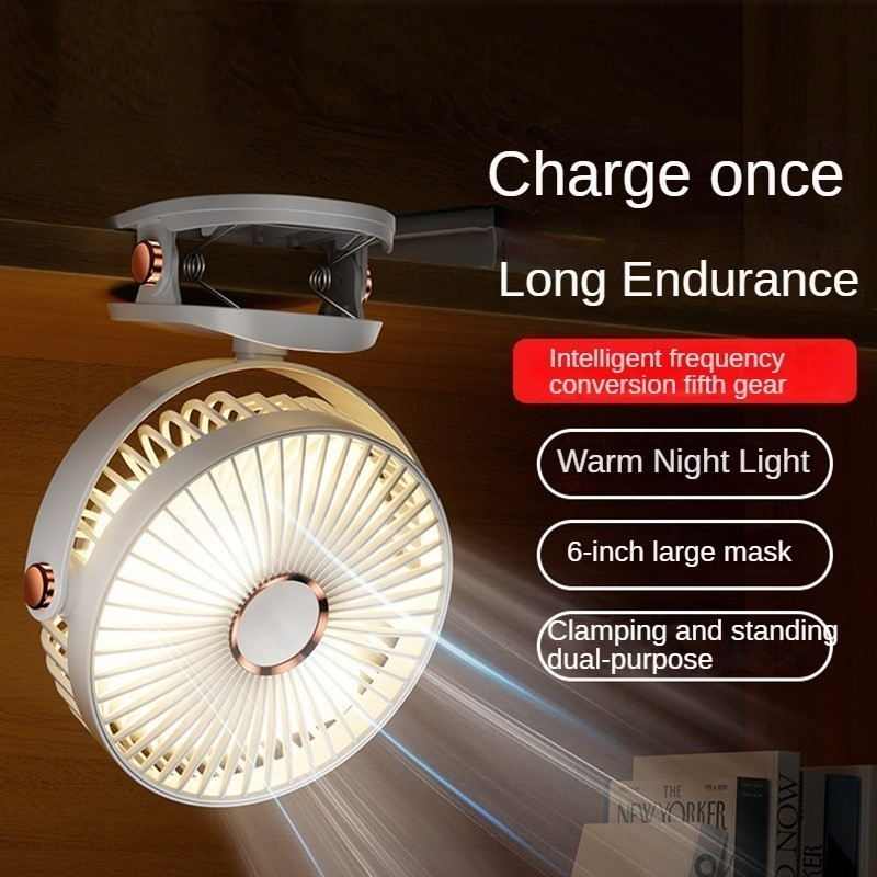 1800mAh Long Lasting Clip Fan USB Charging Desktop Office Student Light Table Clip Wall Hanging 360 Rotation - Pink