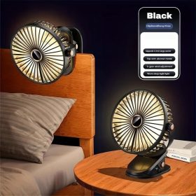 1800mAh Long Lasting Clip Fan USB Charging Desktop Office Student Light Table Clip Wall Hanging 360 Rotation - Black - Image 1