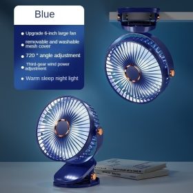 1800mAh Long Lasting Clip Fan USB Charging Desktop Office Student Light Table Clip Wall Hanging 360 Rotation - Blue - Image 1