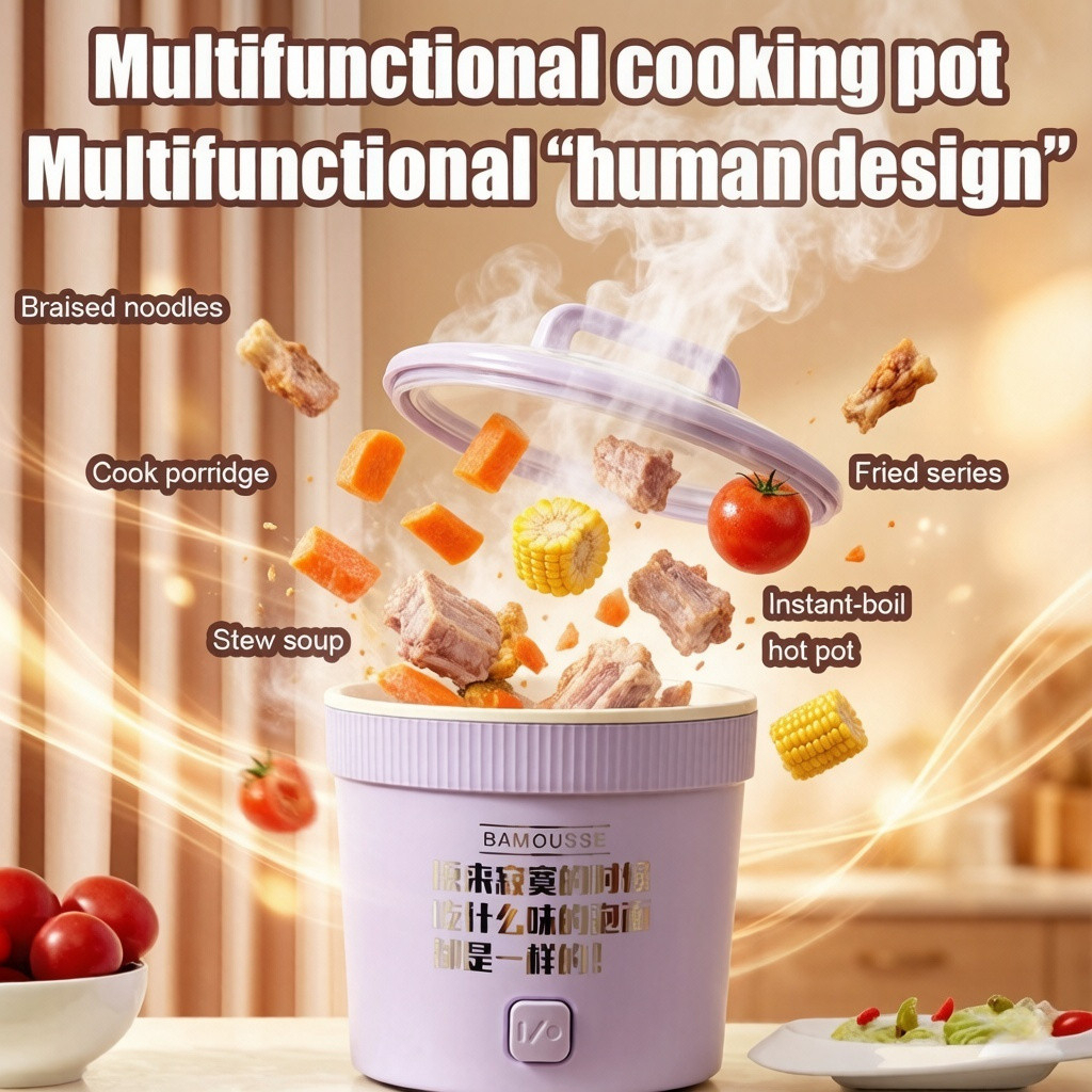 All-in-One Mini Ramen Cooker – Compact 1.5L Non-Stick Hot Pot, Easy Clean & Auto Shut-Off, Ideal for Late Night Snacks, Oatmeal & Soup - Red