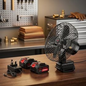 8" High Power Rechargeable Lithium Portable Fan USB Charging Strong Wind Silent Desk Fan Outdoor Camping Home Office - 1 Battery Set - Image 3