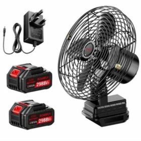 8" High Power Rechargeable Lithium Portable Fan USB Charging Strong Wind Silent Desk Fan Outdoor Camping Home Office - 2 Battery Set - Image 1
