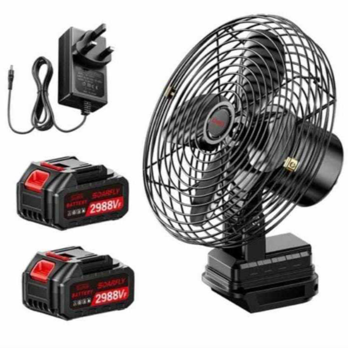 8" High Power Rechargeable Lithium Portable Fan USB Charging Strong Wind Silent Desk Fan Outdoor Camping Home Office - 2 Battery Set