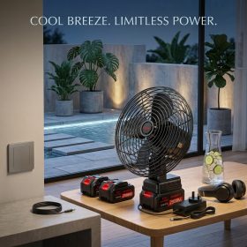 8" High Power Rechargeable Lithium Portable Fan USB Charging Strong Wind Silent Desk Fan Outdoor Camping Home Office - 1 Battery Set - Image 4