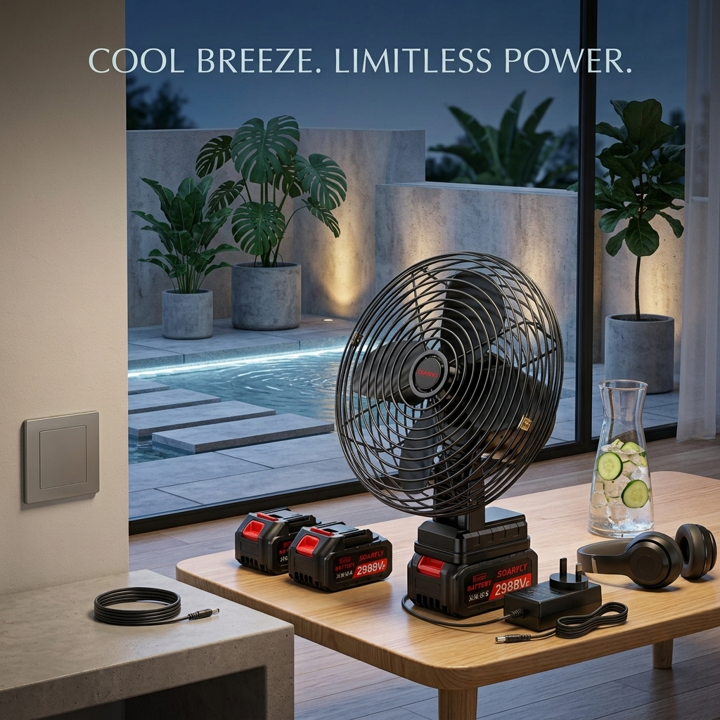 8" High Power Rechargeable Lithium Portable Fan USB Charging Strong Wind Silent Desk Fan Outdoor Camping Home Office - 1 Battery Set