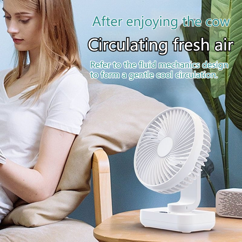 8000mAh Kipas Automatic Shaking Desktop Fan USB Portable kipas 5-Speed level Wind Led Display battery Mini Rechargeable Desk Fan Z01- Blue