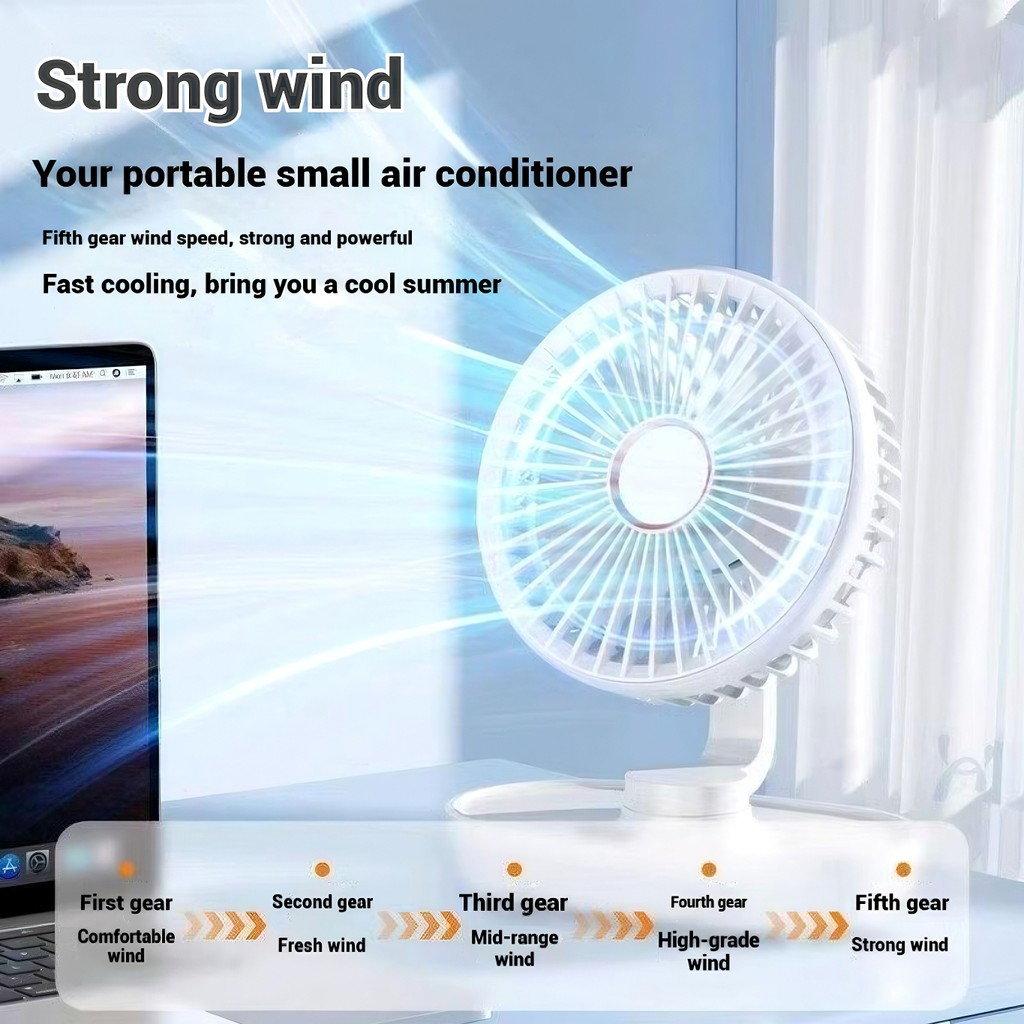 8000mAh Kipas Automatic Shaking Desktop Fan USB Portable kipas 5-Speed level Wind Led Display battery Mini Rechargeable Desk Fan Z01- Blue