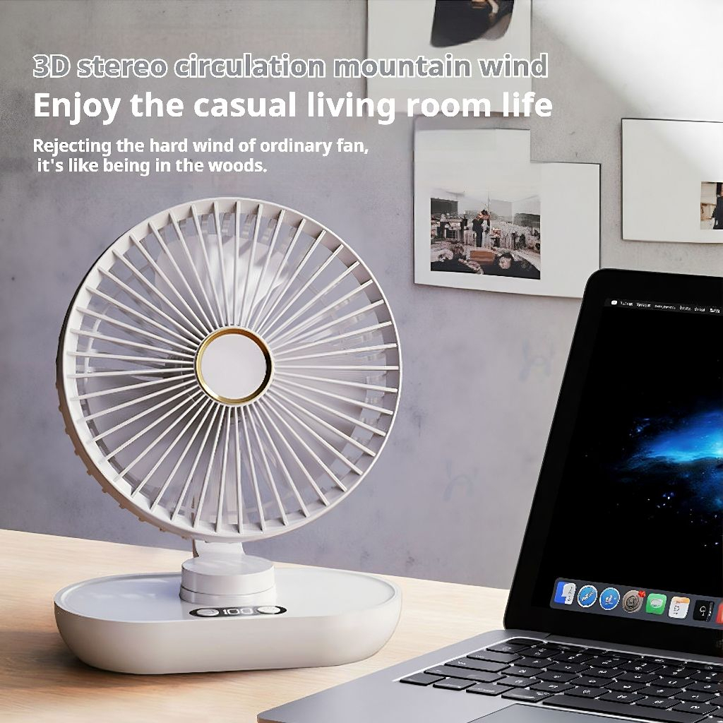 8000mAh Kipas Automatic Shaking Desktop Fan USB Portable kipas 5-Speed level Wind Led Display battery Mini Rechargeable Desk Fan Z01- Blue